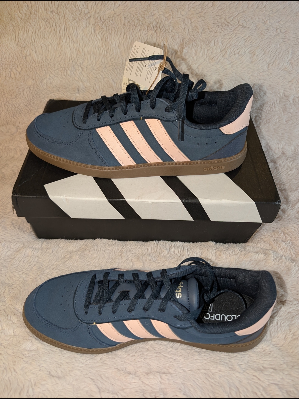 adidas Women's Navy Blue Sneakers with Pink Stripes - Picture 3 of 7